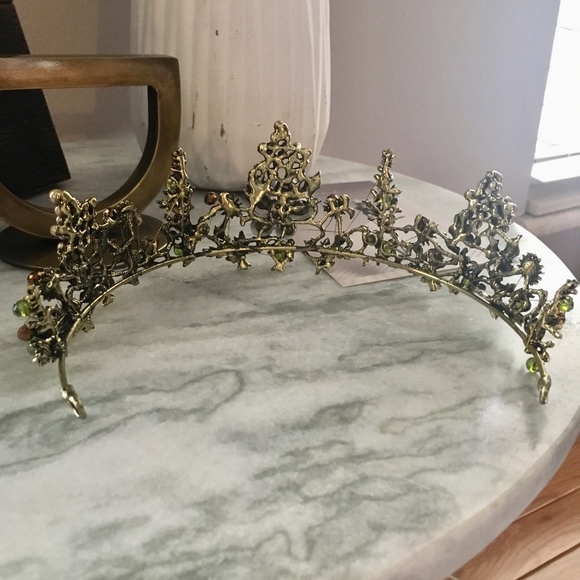 Vintage Antique Gold Beaded Flower Wedding Crown - Picture 5 of 8